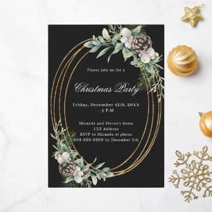 Invitación Fiesta de Navidades negros de oro de pino cino