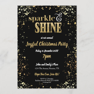 Invitación Fiesta De Navidades Negros De Sparkle Y Shine Gold