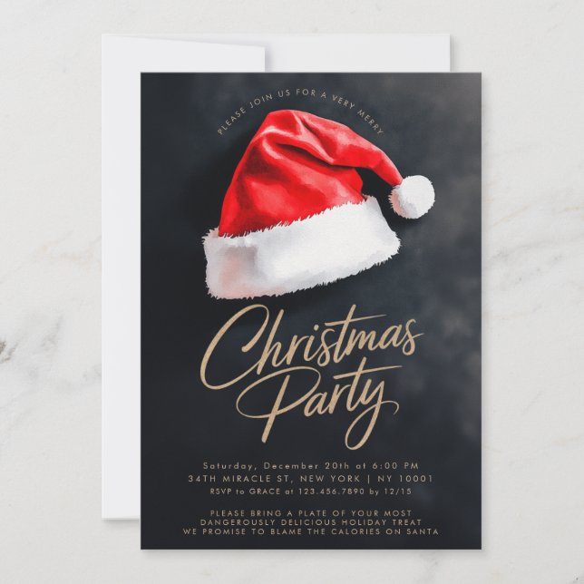 Invitación Fiesta de Navidades negros festivos de Santa Hat (Anverso)