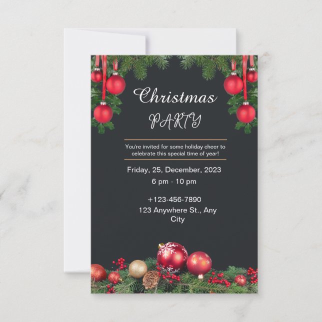 Invitación Fiesta de Navidades negros y rojos modernos (Anverso)