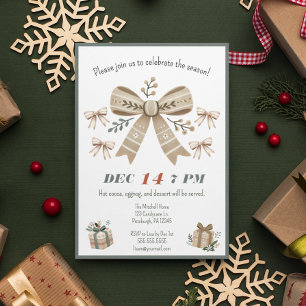 Invitación Fiesta de Navidades Neutral Boho Coquette Bow