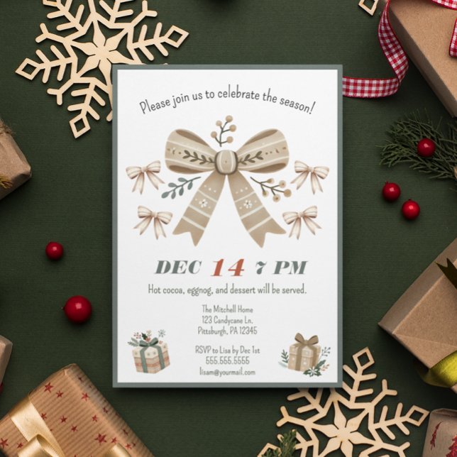 Invitación Fiesta de Navidades Neutral Boho Coquette Bow (Subido por el creador)
