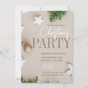 Invitación Fiesta de Navidades neutrales blancos y blancos mo