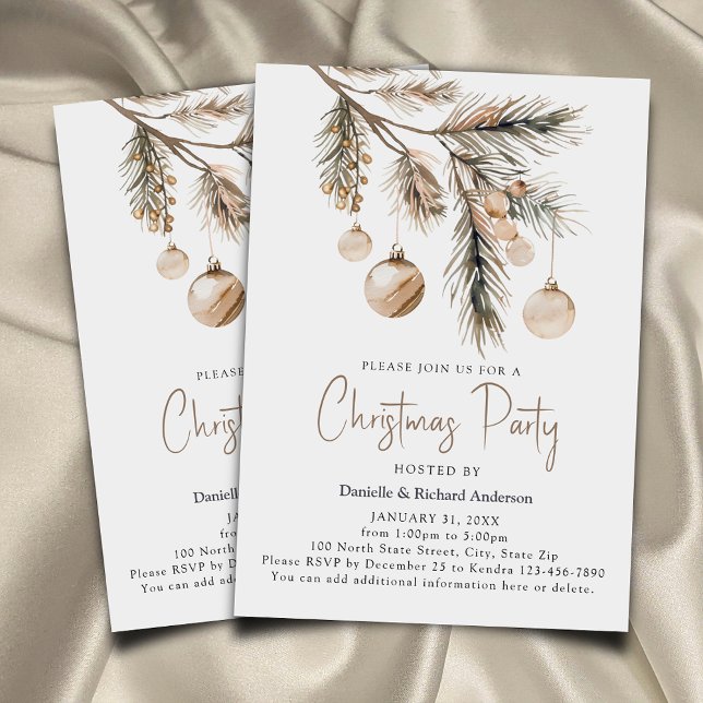 Invitación Fiesta de Navidades neutrales simples de acuarela (Subido por el creador)