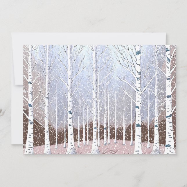Invitación Fiesta de Navidades nevados de árboles birch Dusty (Anverso)