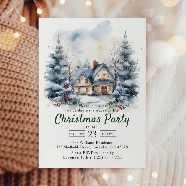 Invitación Fiesta de Navidades nevados de color de agua (Make your holiday party unforgettable with our charming Christmas invitations—festive and personal!)