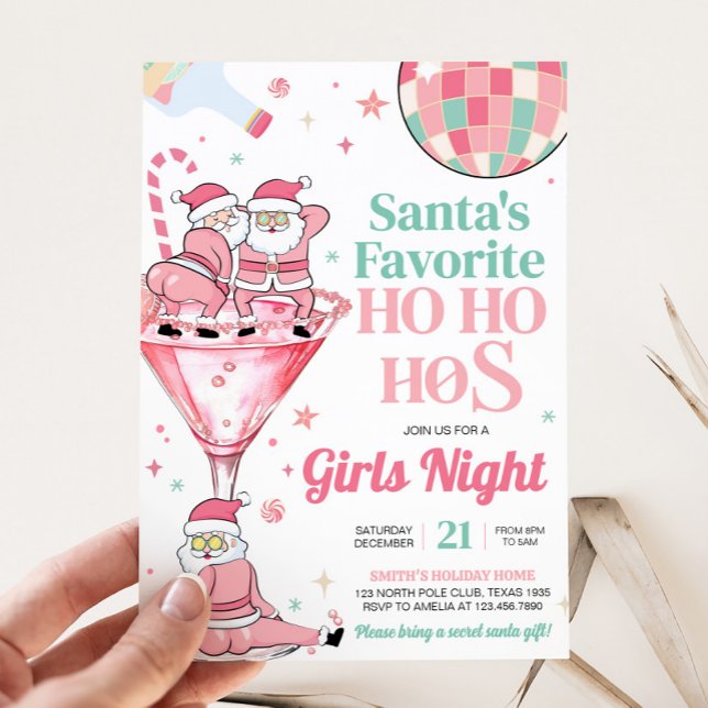 Invitación Fiesta de Navidades nocturnos Chicas de Santa Funn (Funny Santa Girls Night Christmas Party Invitation )