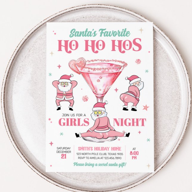 Invitación Fiesta de Navidades nocturnos de Chicas favoritos  (Santa Funny Girls Night Christmas Party Invitation )