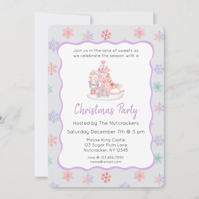 Invitación Fiesta de Navidades Nutcracker Pastel (Anverso)