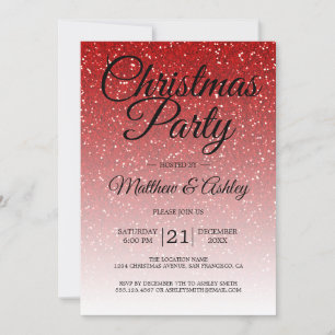 Invitación Fiesta de Navidades Ombre, Purpurina rojo festivo