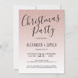 Invitación Fiesta de Navidades Ombre, Purpurina rosa de guión