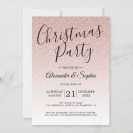 Invitación Fiesta de Navidades Ombre, Purpurina rosa de guión