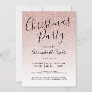 Invitación Fiesta de Navidades Ombre, Purpurina rosa de guión