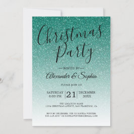 Invitación Fiesta de Navidades Ombre, Purpurina verde con gui