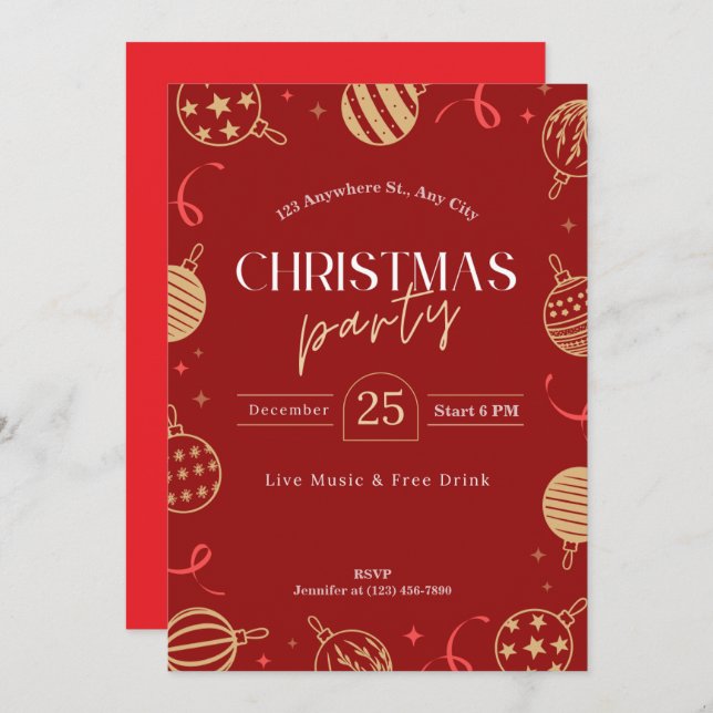 Invitación fiesta de Navidades personalizados (Anverso / Reverso)