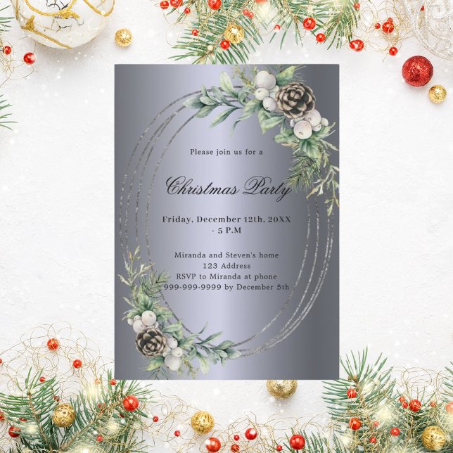 Invitación Fiesta de Navidades plateados de pino cino (Subido por el creador)