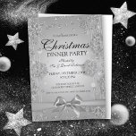 Invitación Fiesta de Navidades plateados Purpurina Winter Bow<br><div class="desc">Elegante Fiesta formal de empresa y Navidades corporativos / Cocktail / Dinner Party Invitation con Confetti y Cinta de Purpurina Plateado. Impresiona a tus amigos con este sofisticado y moderno diseño de invitación.</div>