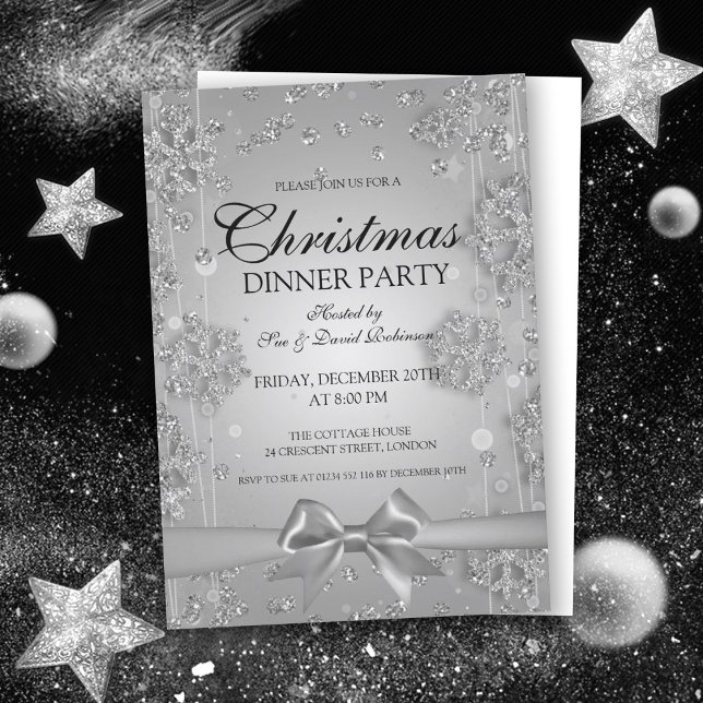 Invitación Fiesta de Navidades plateados Purpurina Winter Bow (Subido por el creador)
