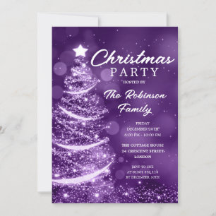 Invitación Fiesta de Navidades púrpura espumosos del árbol de