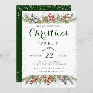 Invitación Fiesta de Navidades Purpurinas Holly Berries Silve