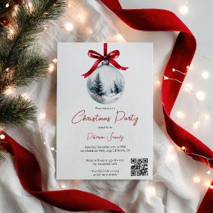 Invitación Fiesta de Navidades QR de Winter Red Coquette Bow