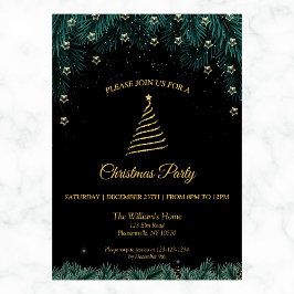 Invitación Fiesta de navidades | Ramas de Oro, Estrellas y Pi