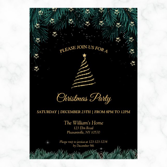Invitación Fiesta de navidades | Ramas de Oro, Estrellas y Pi (Subido por el creador)