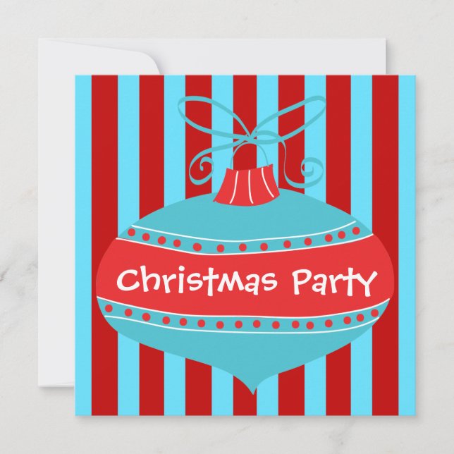 Invitación Fiesta de Navidades Retro Azul Verde azulado Rojo (Anverso)