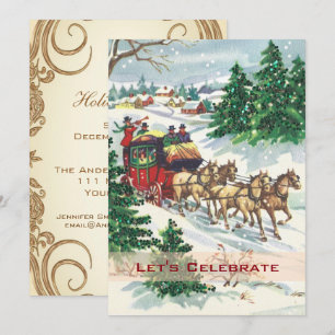 Invitación Fiesta de Navidades Retro de vacaciones victoriana