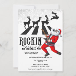 Invitación Fiesta de Navidades Rock N Roll Santa Reindeer Roc