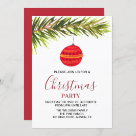 Invitación Fiesta de Navidades rojos Bauble Vintage Retro