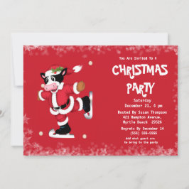 Invitación Fiesta de Navidades rojos de la vaca de patinaje s