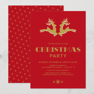 Invitación Fiesta de Navidades rojos de renos dorados