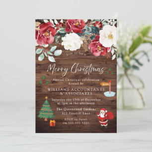 Invitación Fiesta de Navidades rojos de Rustic Wood Santa Tre