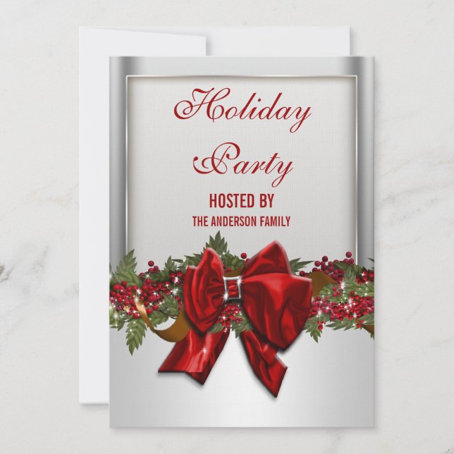 Invitación fiesta de Navidades rojos plateados PERSONALIZA (Anverso)