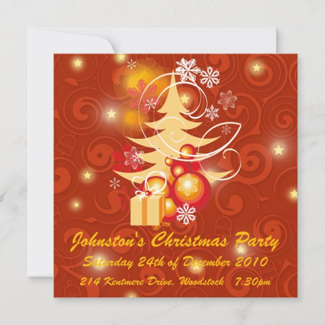 Invitación Fiesta de Navidades rojos y dorados (Anverso)