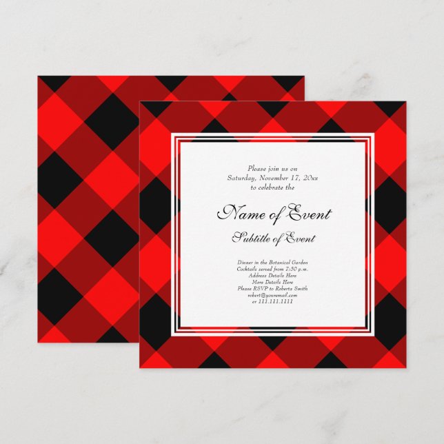 Invitación Fiesta de Navidades rojos y negros con relleno de  (Anverso / Reverso)