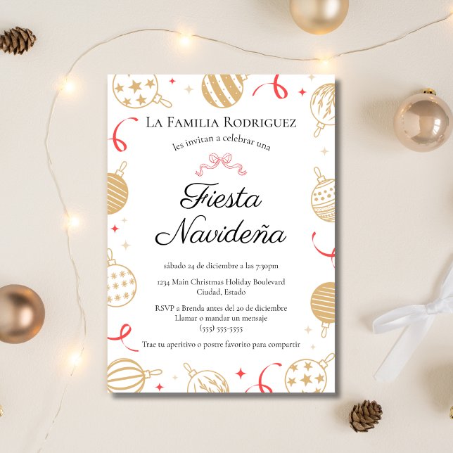 Invitación Fiesta de Navidades rojos y oro de Fiesta Navideña (Subido por el creador)