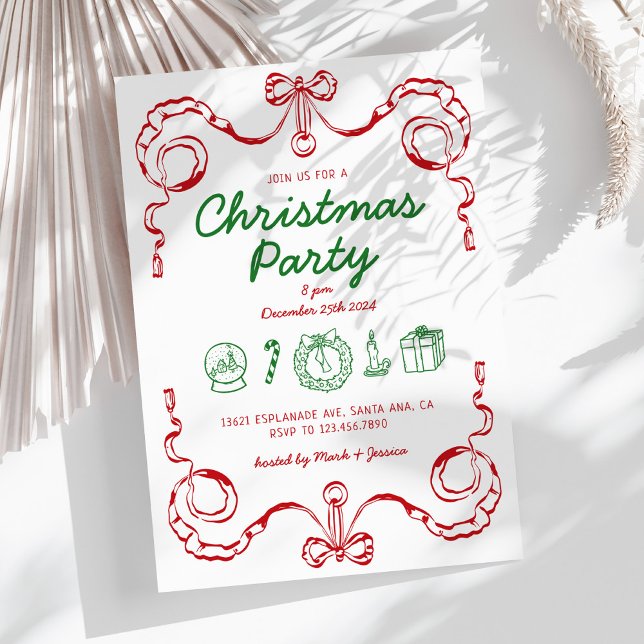 Invitación Fiesta de Navidades rojos y verdes con dibujos ani (Subido por el creador)