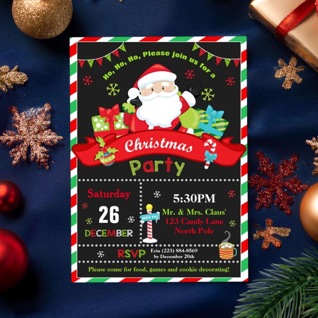 Invitación Fiesta de Navidades rojos y verdes de Santa Claus (Subido por el creador)