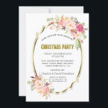 Invitación Fiesta de Navidades románticos de Rubor Floral Gol<br><div class="desc">Diseño romántico de tarjetas Rubor Floral Gold. Cuenta con un elegante marco de color oro falso, magníficas esquinas acuáticas florales. Utilice la herramienta Personalizar para agregar su información. Todos los estilos de texto, colores, tamaños se pueden modificar para adaptarlos a sus necesidades. Para ver los artículos coincidentes, por favor, visite...</div>