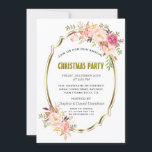 Invitación Fiesta de Navidades románticos de Rubor Floral Gol<br><div class="desc">Diseño romántico de tarjetas Rubor Floral Gold. Cuenta con un elegante marco de color oro falso, magníficas esquinas acuáticas florales. Utilice la herramienta Personalizar para agregar su información. Todos los estilos de texto, colores, tamaños se pueden modificar para adaptarlos a sus necesidades. Para ver los artículos coincidentes, por favor, visite...</div>