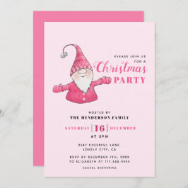 Invitación Fiesta de Navidades rosados de Gnome