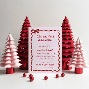 Invitación Fiesta de Navidades rosados de vaca roja dibujados