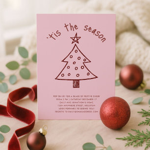 Invitación Fiesta de Navidades rosados rojos con mano caprich