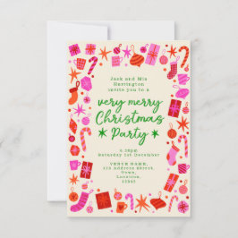 Invitación Fiesta de Navidades rosados y rojos de festivales 