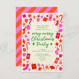 Invitación Fiesta de Navidades rosados y rojos de festivales 