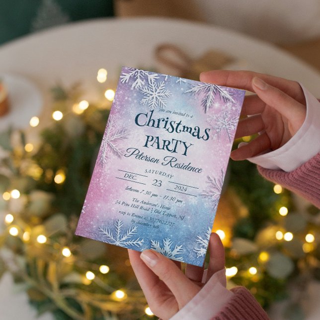 Invitación Fiesta de Navidades rosas y azules con copos de ni (Subido por el creador)