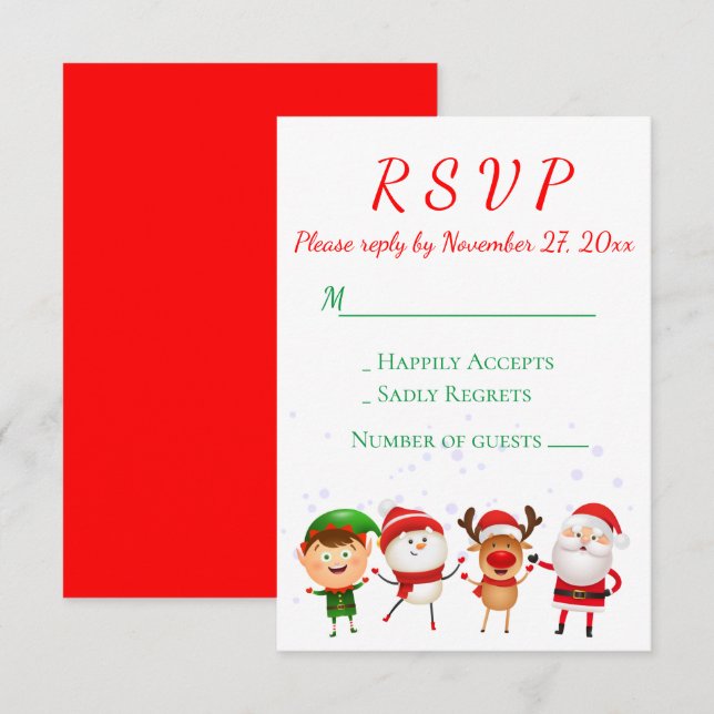 Invitación Fiesta de navidades RSVP Red Green Santa Holiday (Anverso / Reverso)