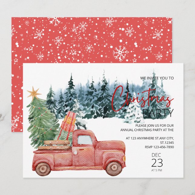 Invitación Fiesta de Navidades rusos de camionetas rojas de c (Anverso / Reverso)